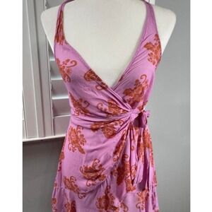 By Anthropologie Halter Neck Ruffle Wrap Mini Dress/Cover Up XXS‎ Pink Floral